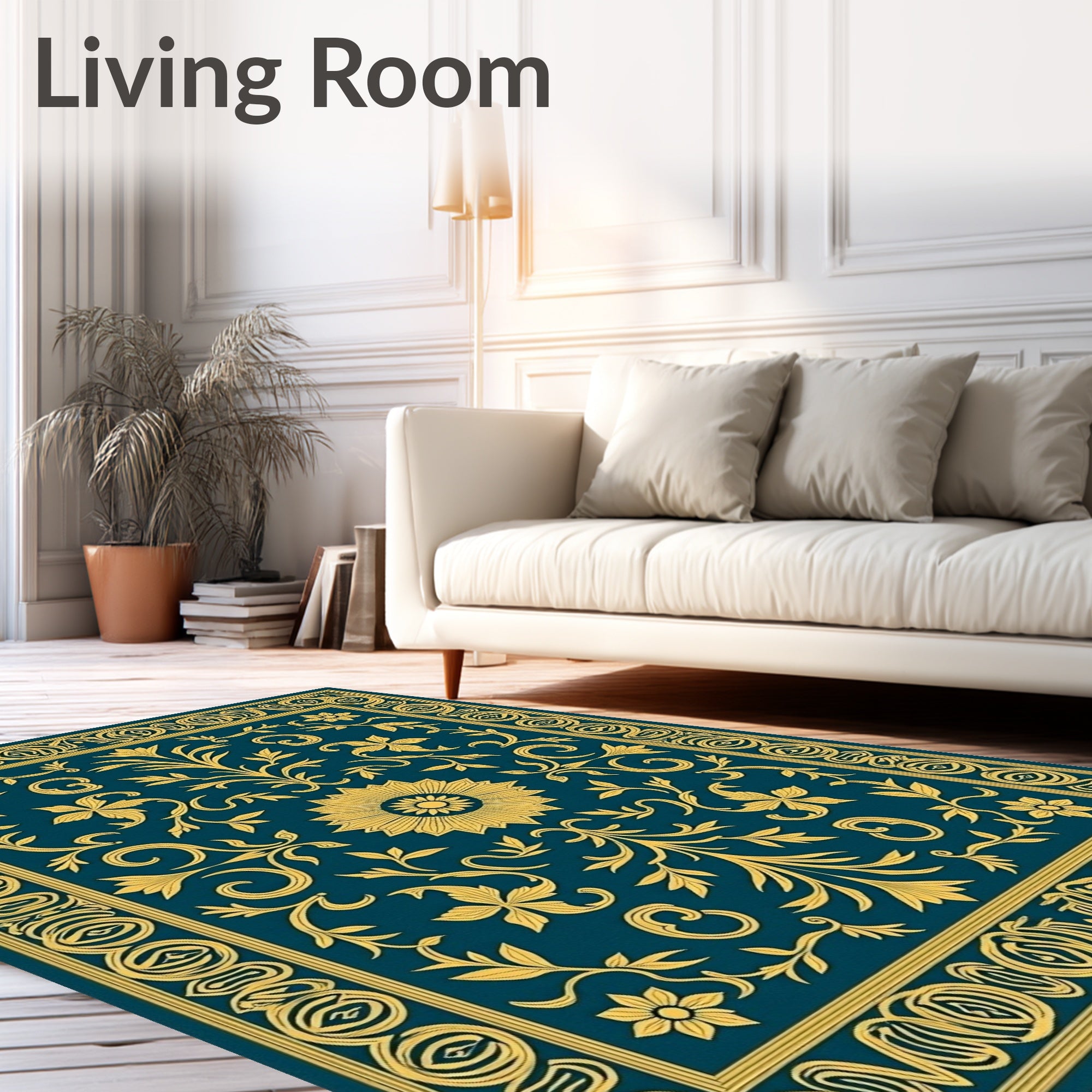 Grand Floral Scrollwork Teal Rug