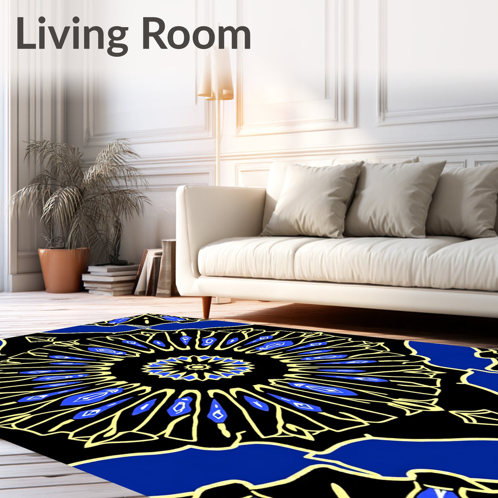 Radiant Blue Yellow Kaleidoscope Design Rug