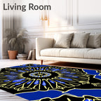 Radiant Blue Yellow Kaleidoscope Design Rug
