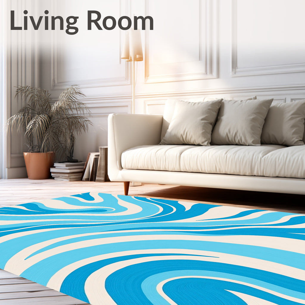 Cool Blue Swirl Abstract Pattern Rug