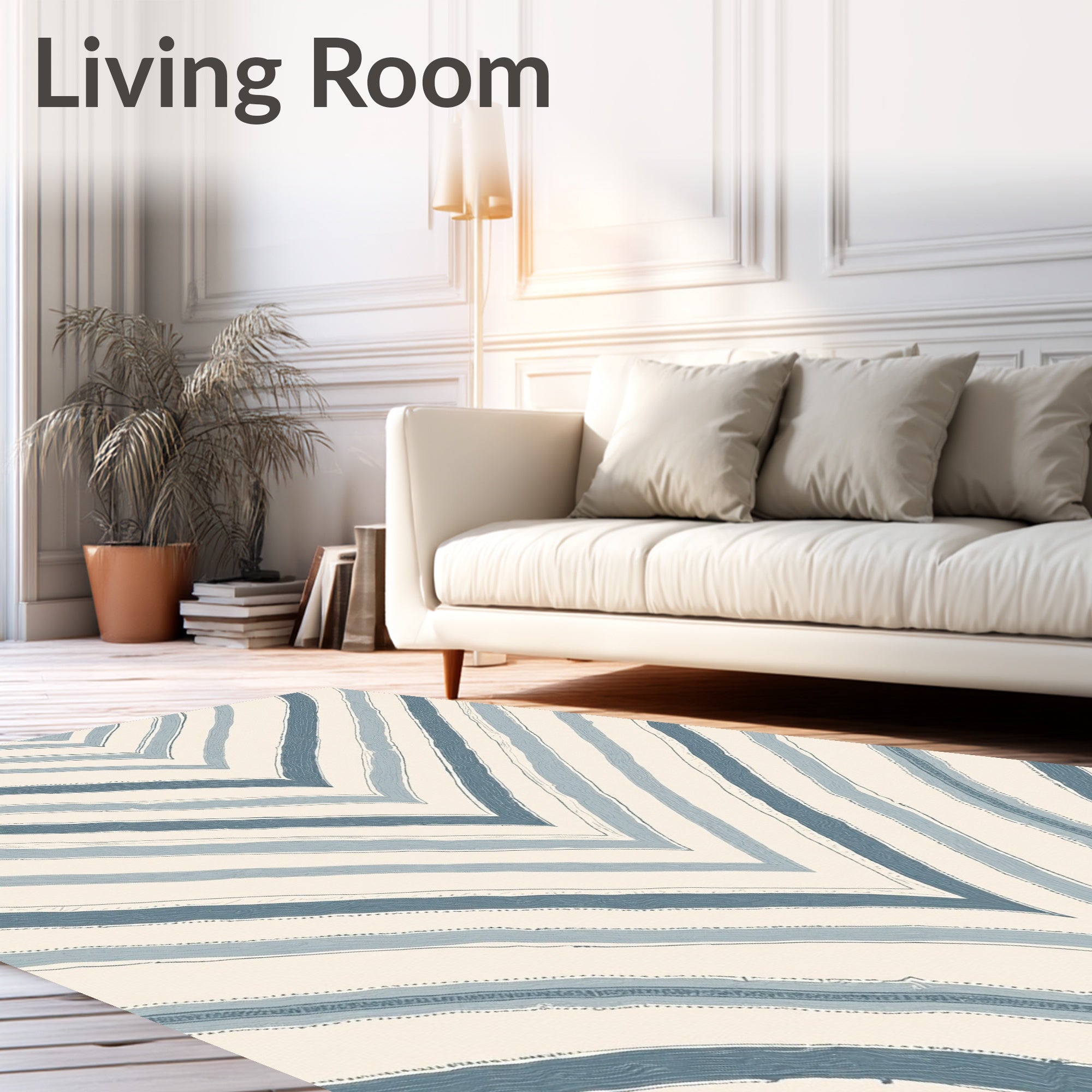 Abstract Striped Blue Beige Pattern Rug