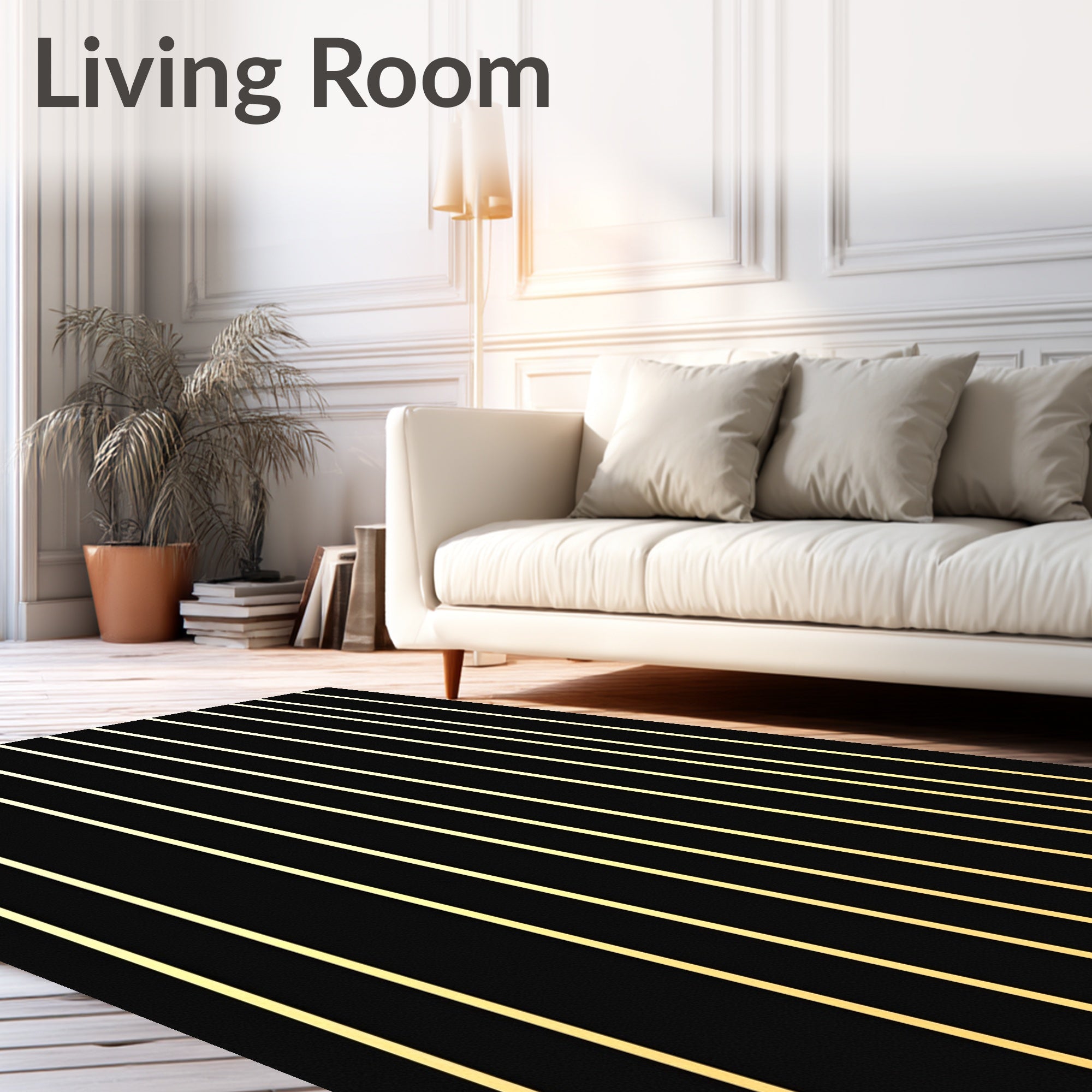 Minimalist Black Gold Stripes Rug