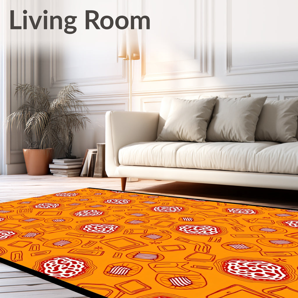 Abstract Red White Organic Shapes Rug