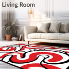 Bold Red White Swirl Abstract Art Rug