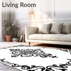 Black Ornate Floral Design Rug