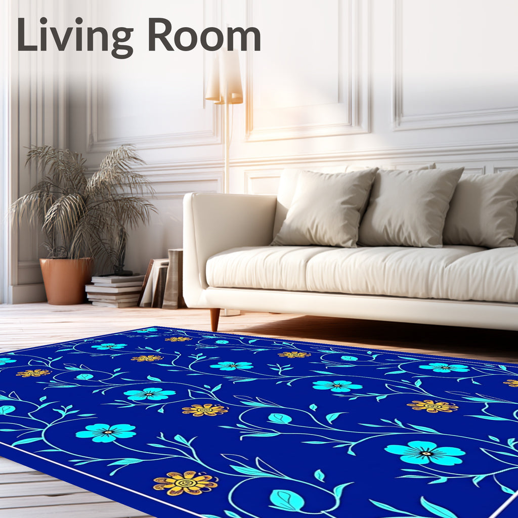 Blue Floral Vine Pattern Rug