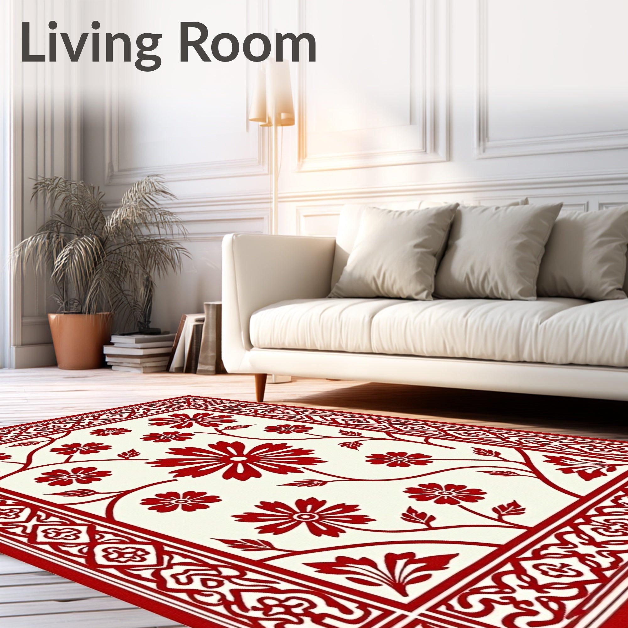 Classic Red Floral Border Design Rug