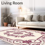Ornate Maroon Floral Scrollwork Design Rug