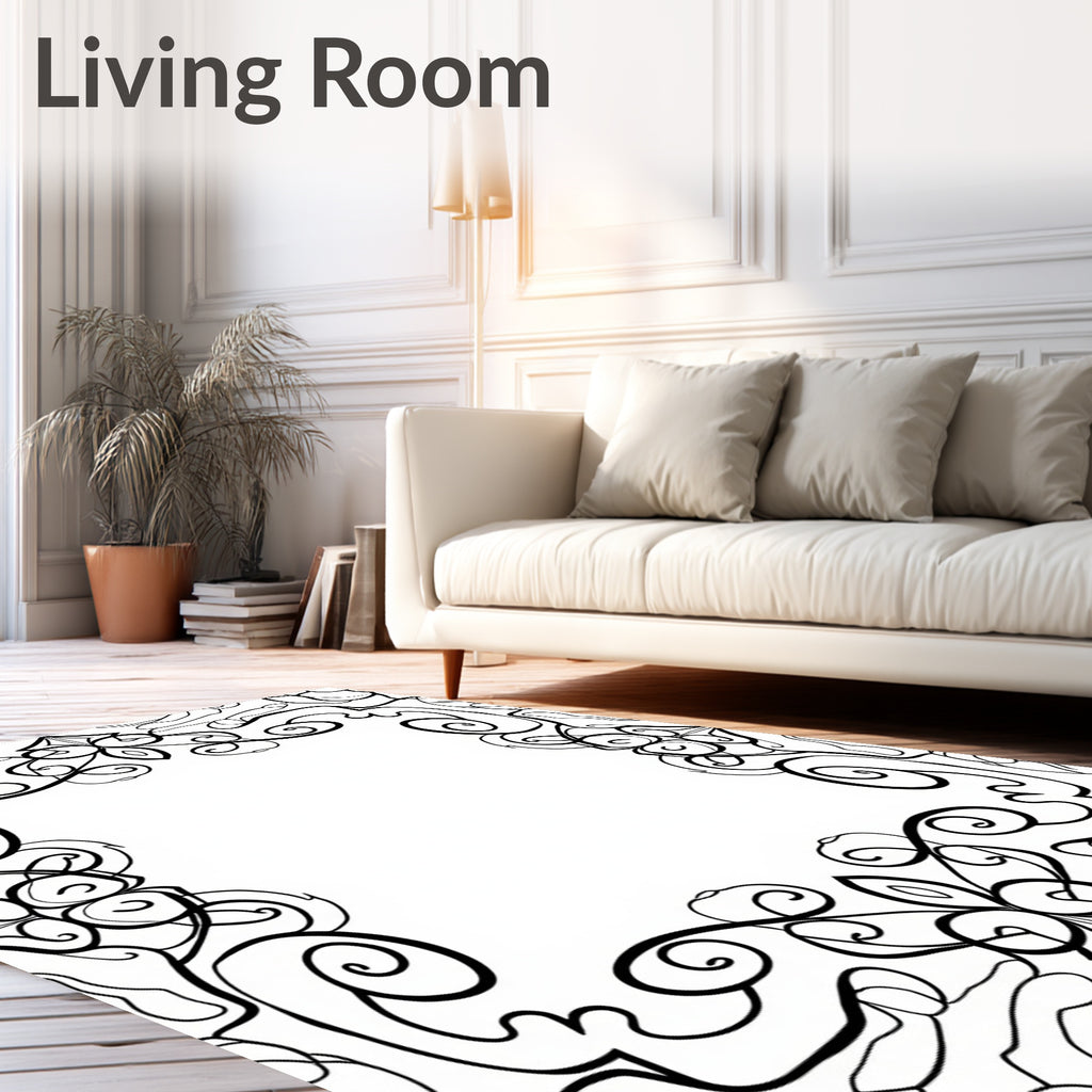 Ornate Scrollwork Floral Frame Design Rug