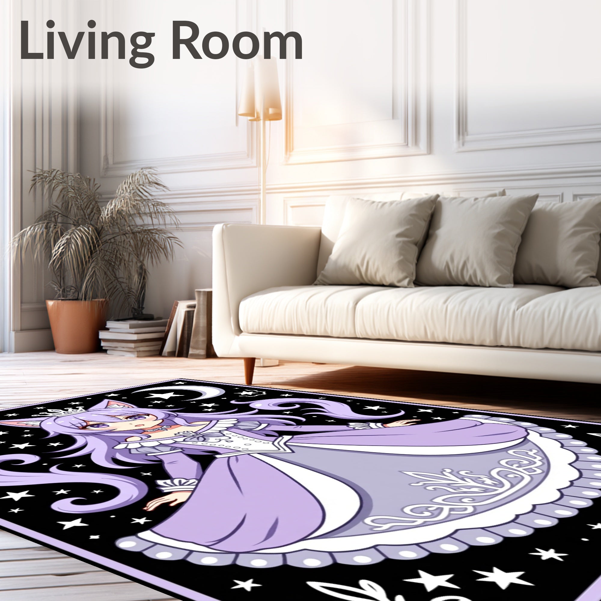 Kawaii Cat Girl Princess Night Sky Design Rug