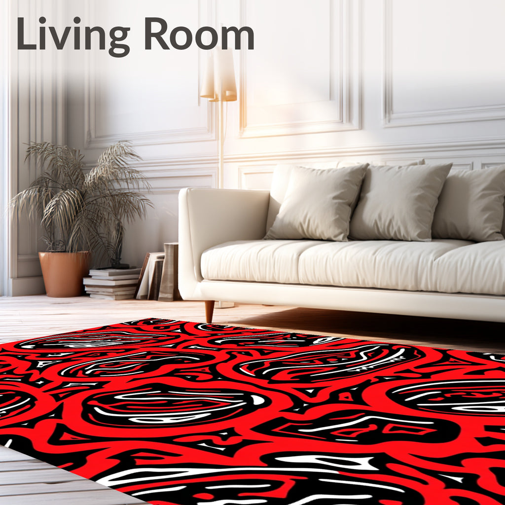 Bold Red Abstract Graphic Design Rug