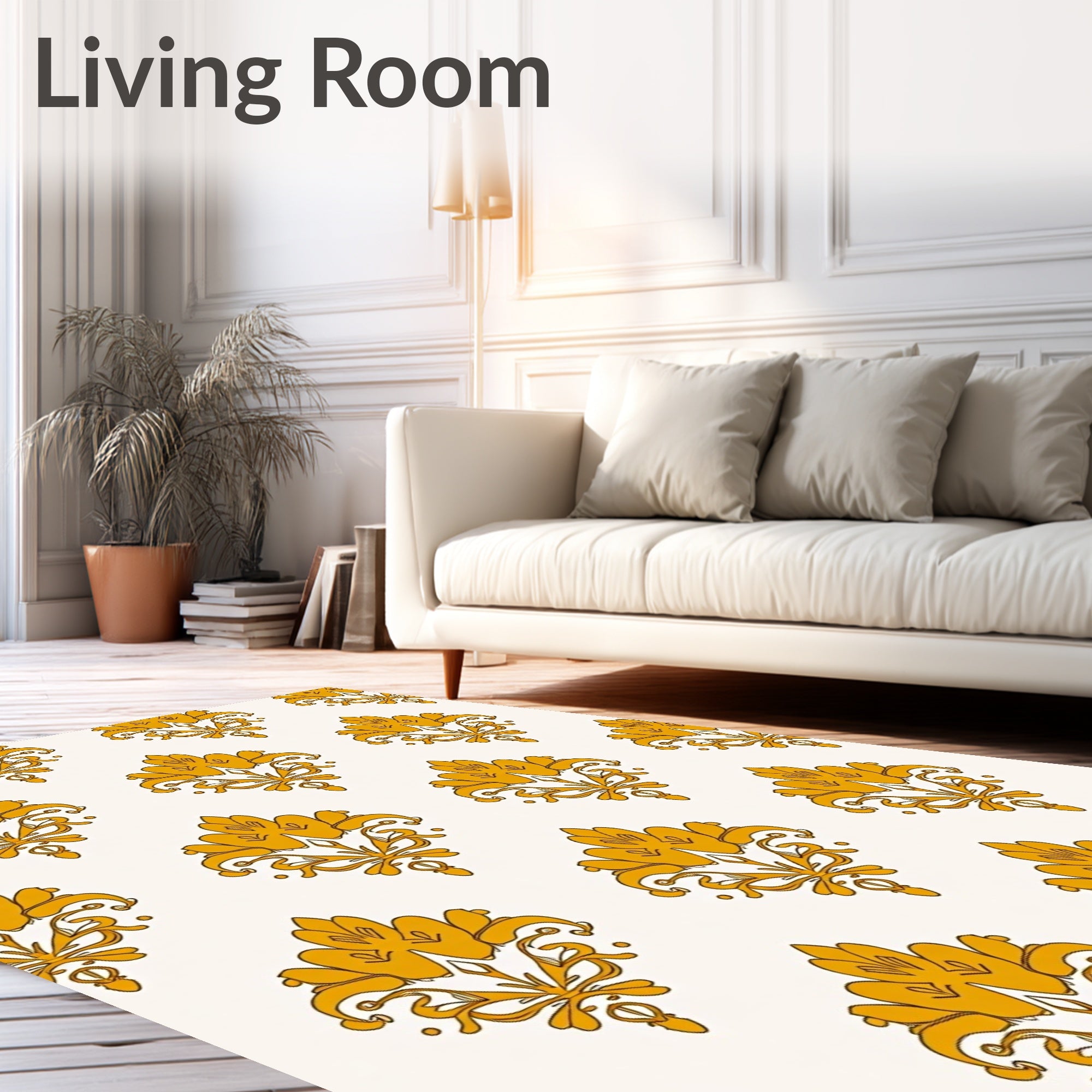 Golden Ornate Baroque Floral Pattern Rug