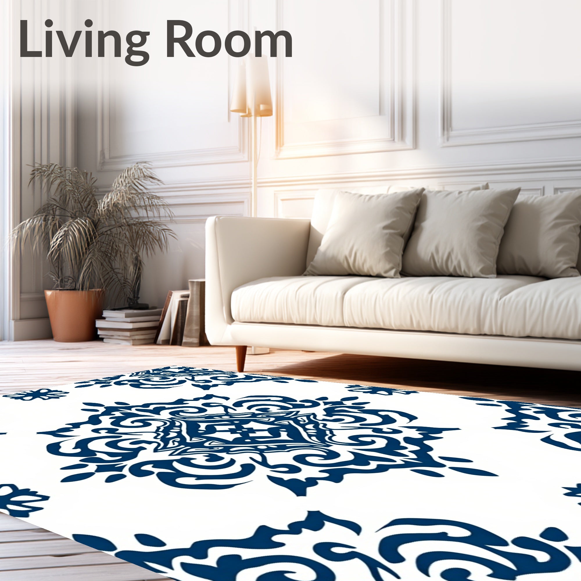 Deep Blue Ornamental Flourish Design Rug