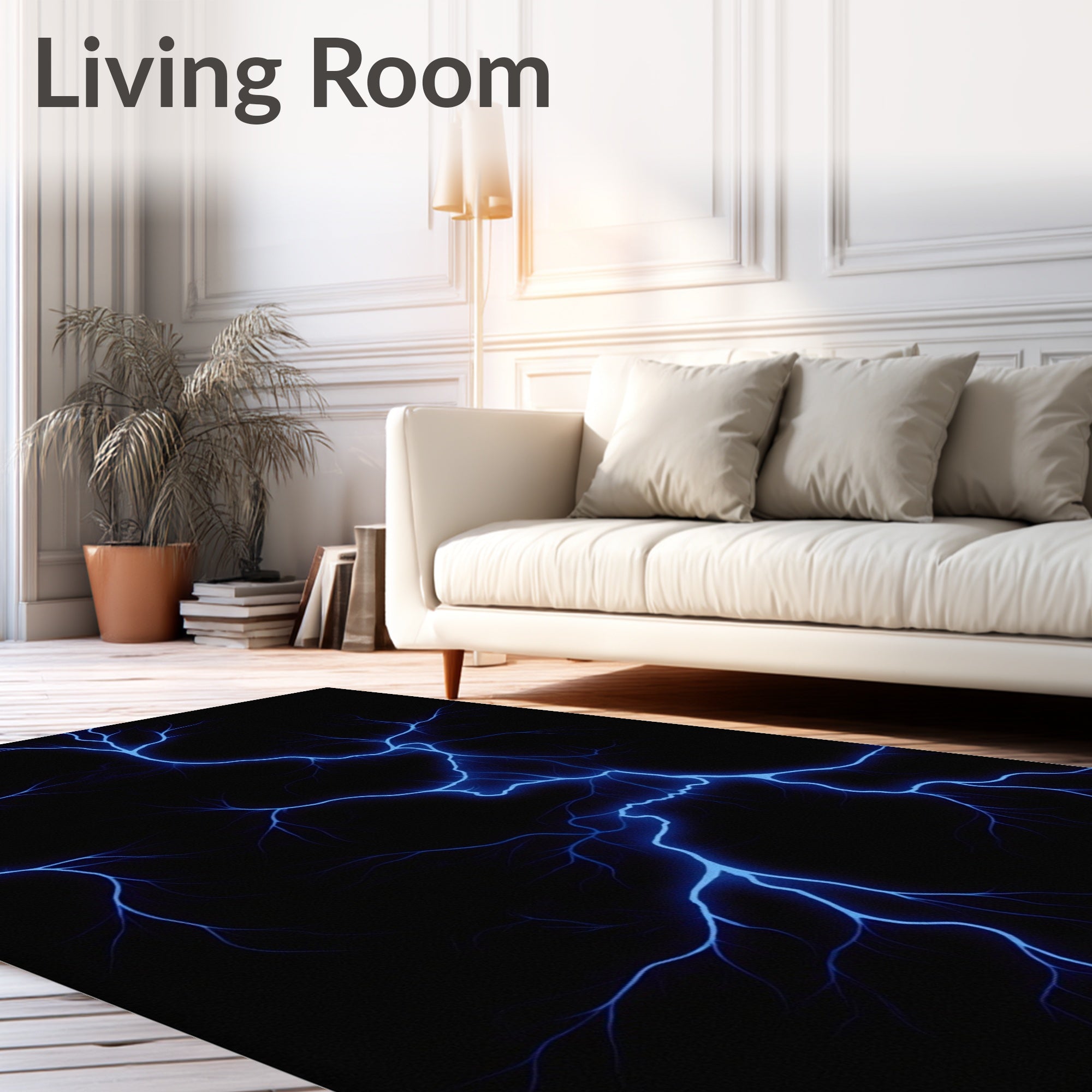 Electric Blue Jagged Lighting Pattern Rug