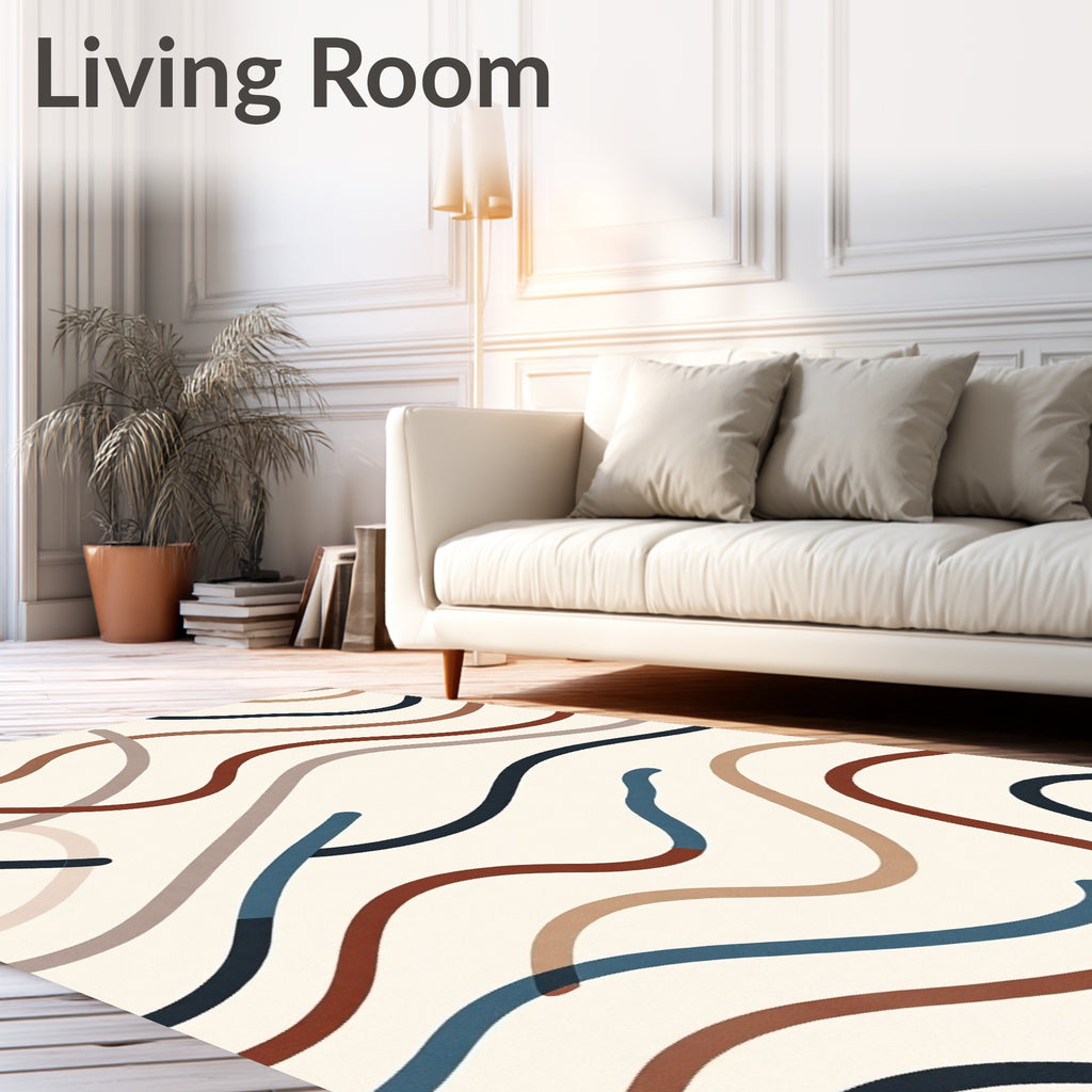 Warm Earthy Abstract Wavy Lines Rug