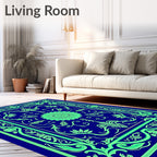 Ornate Floral Design In Blue And Green Rug