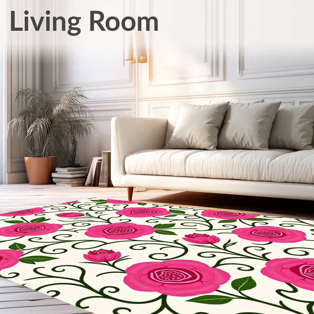 Vibrant Pink Floral Vine Pattern Rug