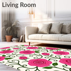 Vibrant Pink Floral Vine Pattern Rug