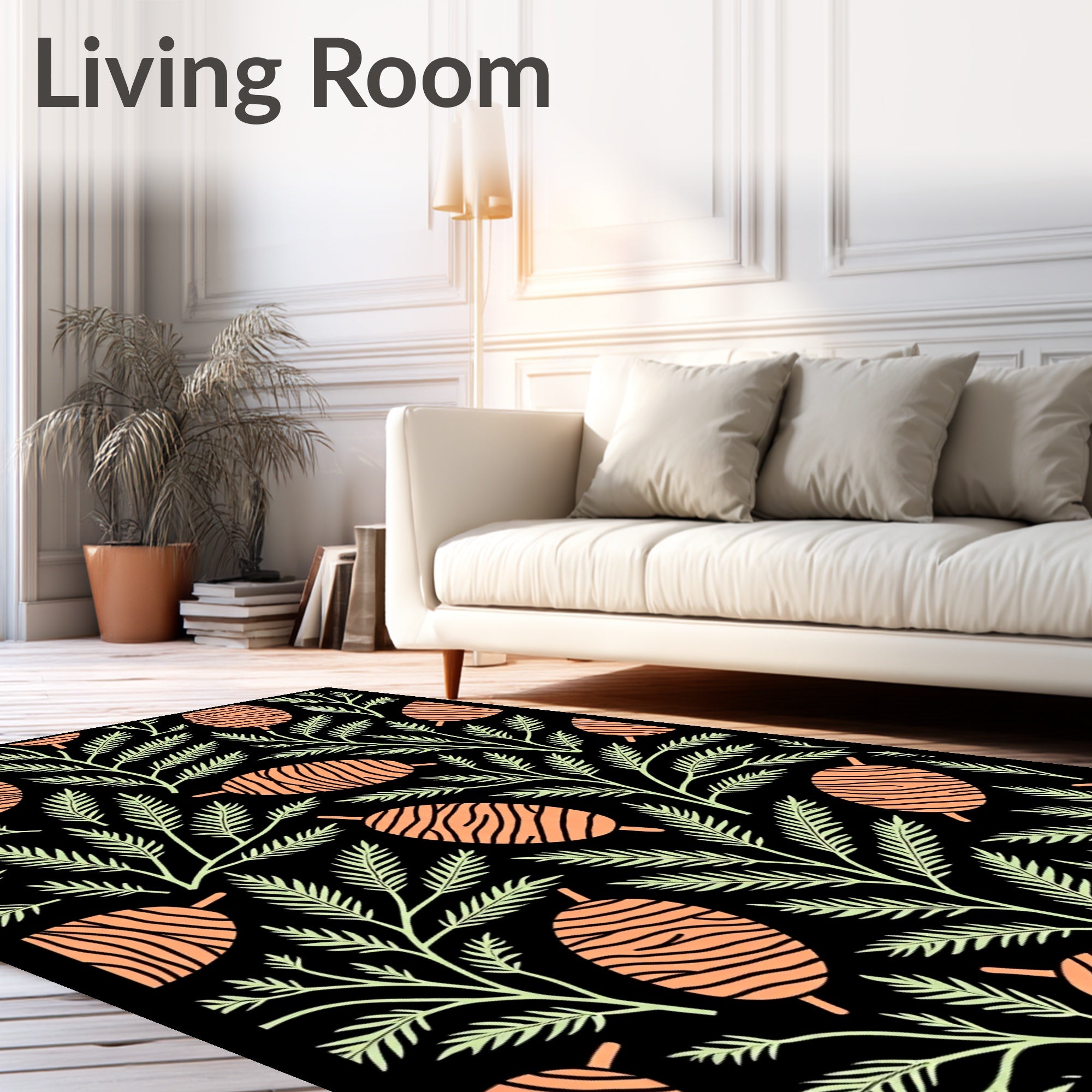 Orange Pinecone Fern Foliage Rug
