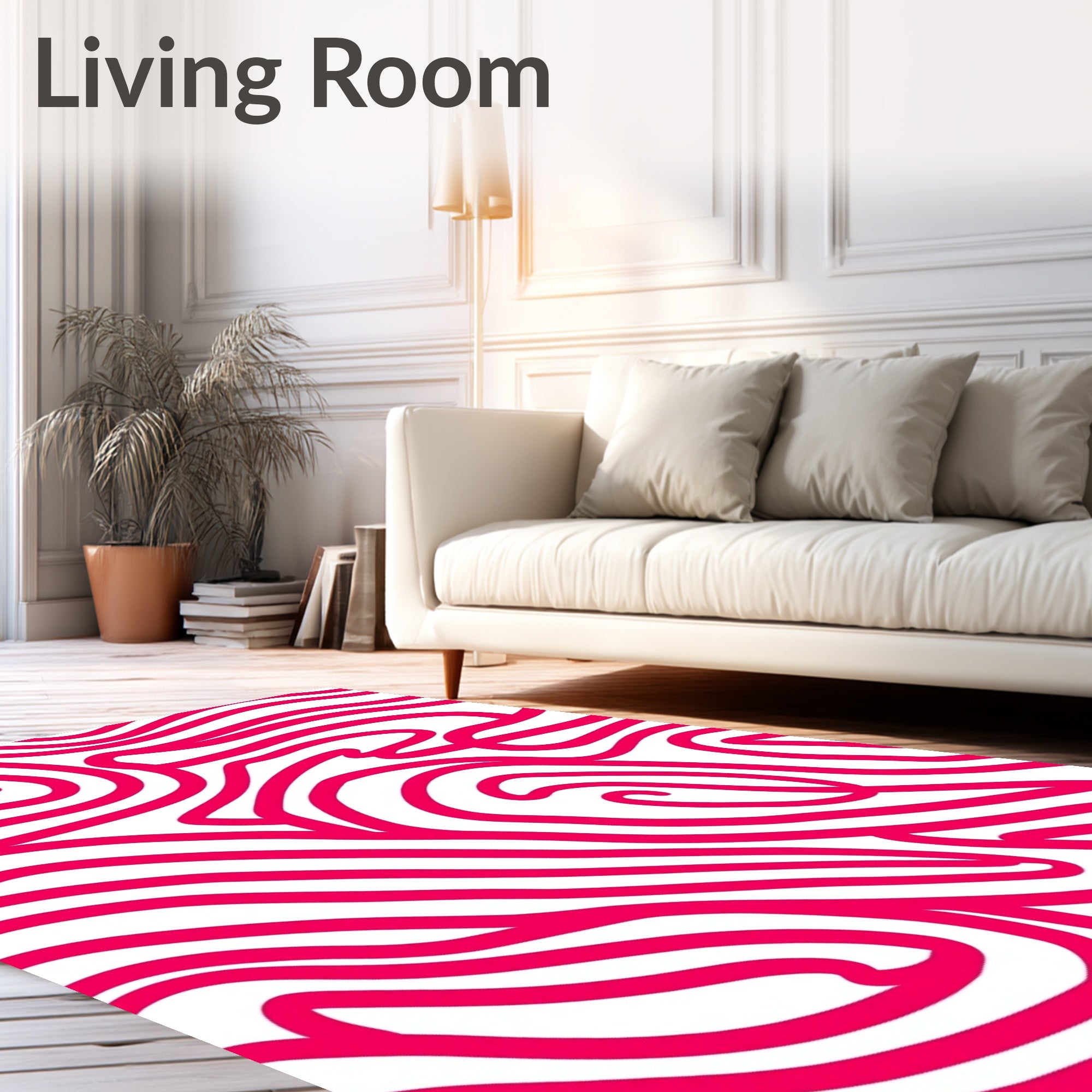 Vibrant Pink Swirl Abstract Line Art Rug