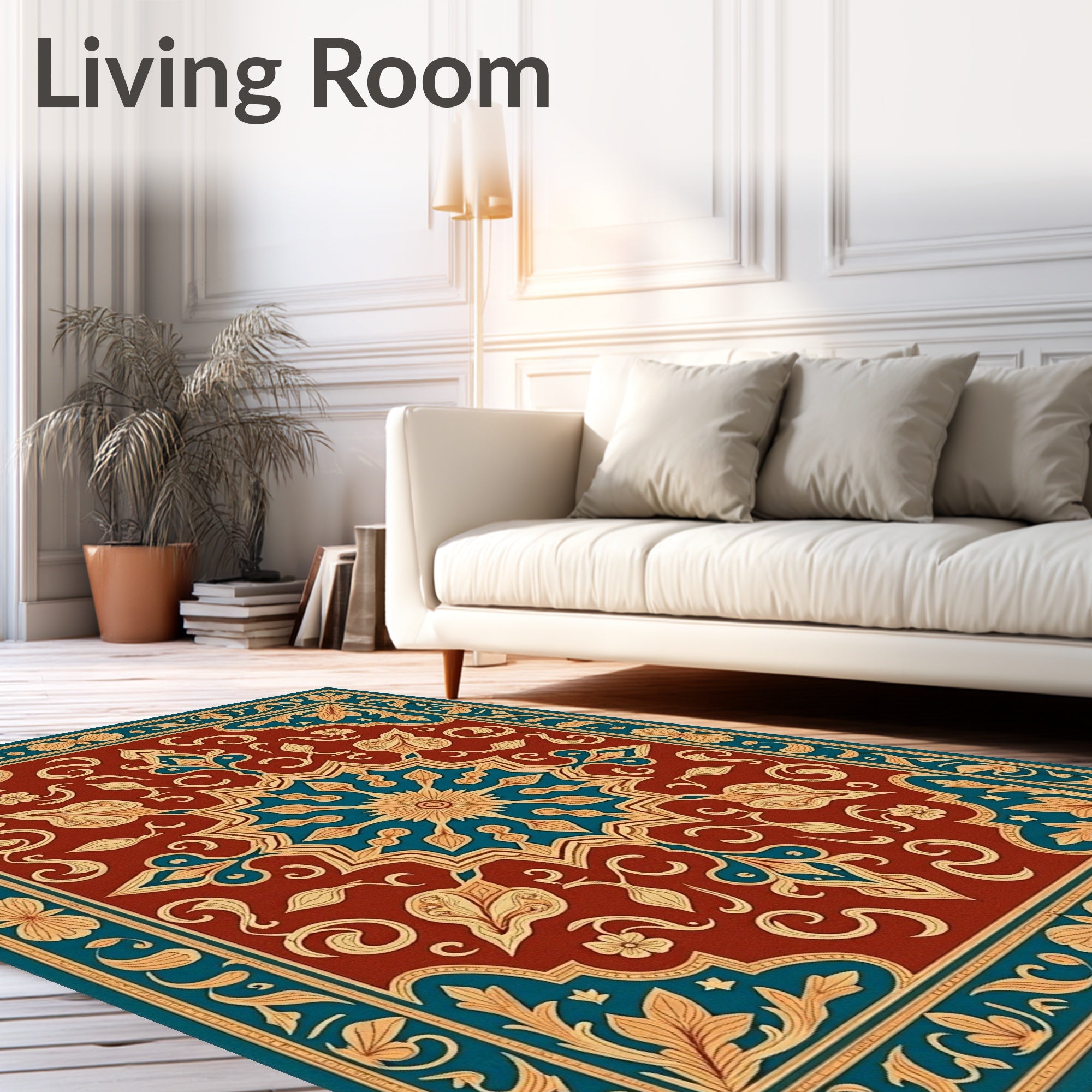Intricate Floral Medallion Bordered Rug