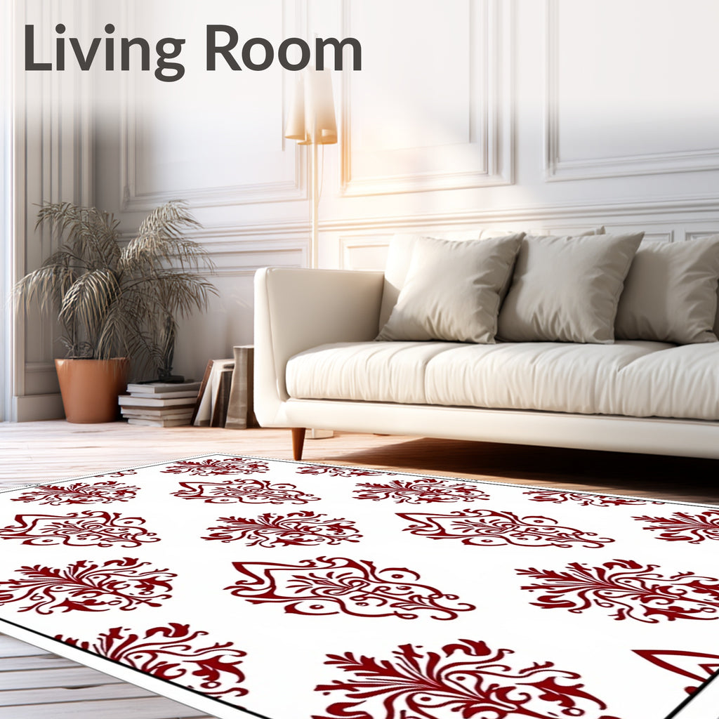 Classic Red Damask Pattern Rug