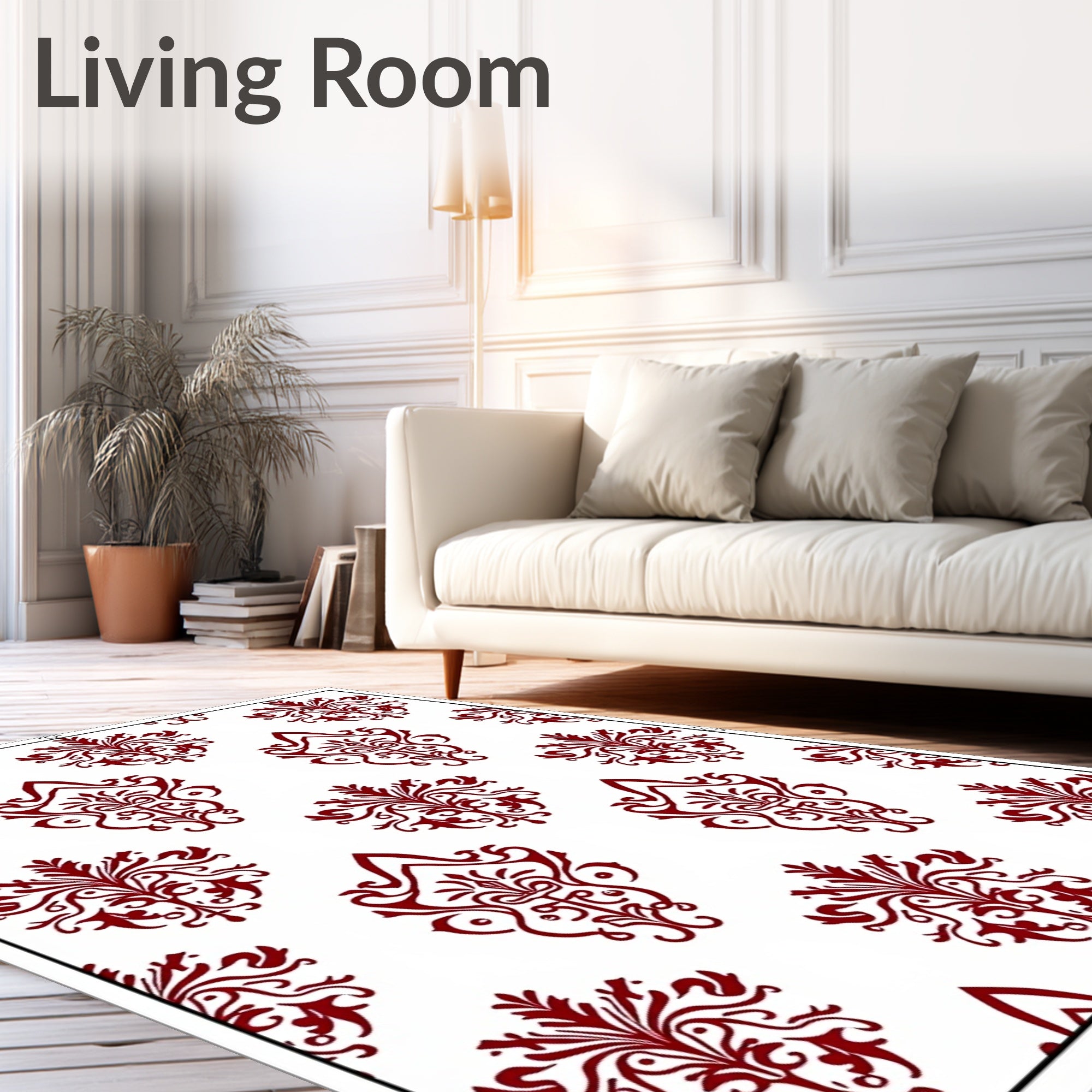 Classic Red Damask Pattern Rug