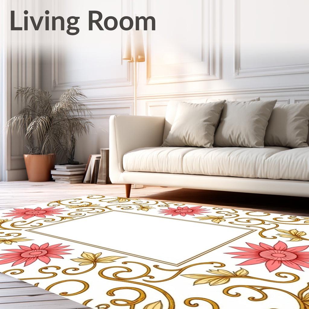 Elegant Floral Swirls Pink Gold Rug
