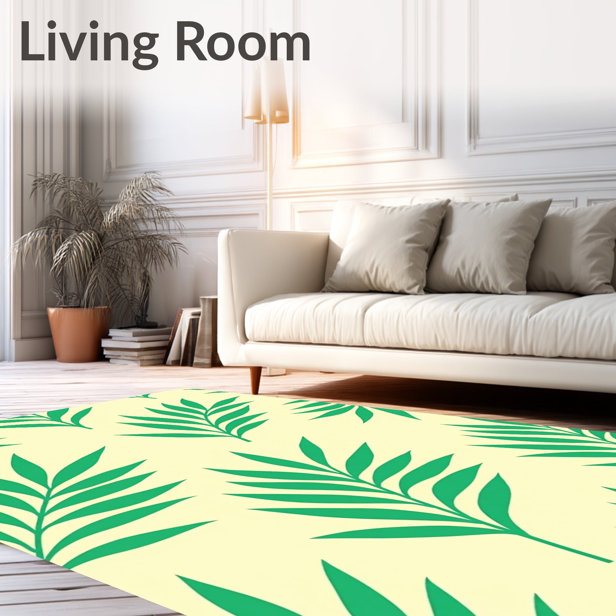 Green Leaf Pattern With Yellow Background Rug