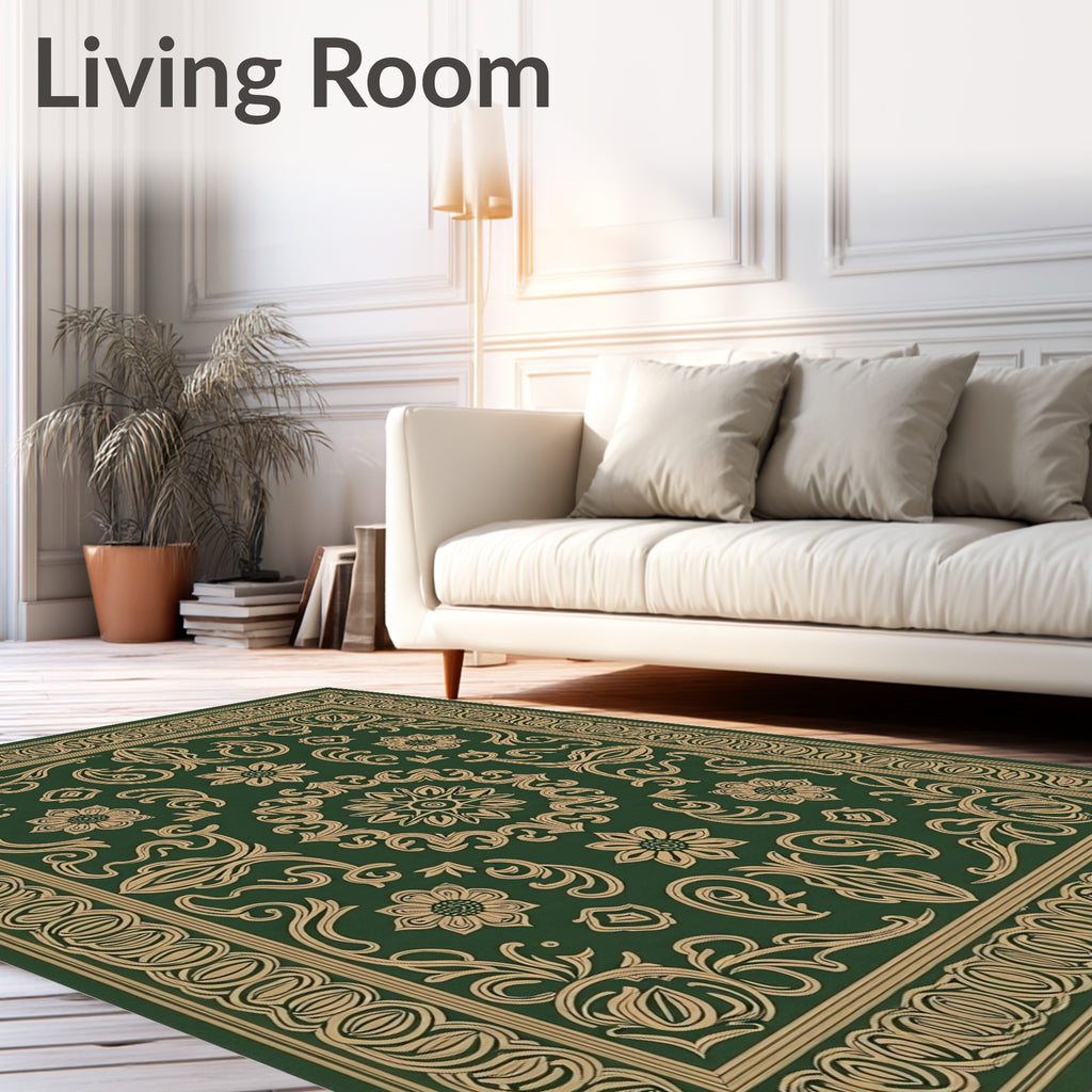 Green Gold Floral Medallion Rug
