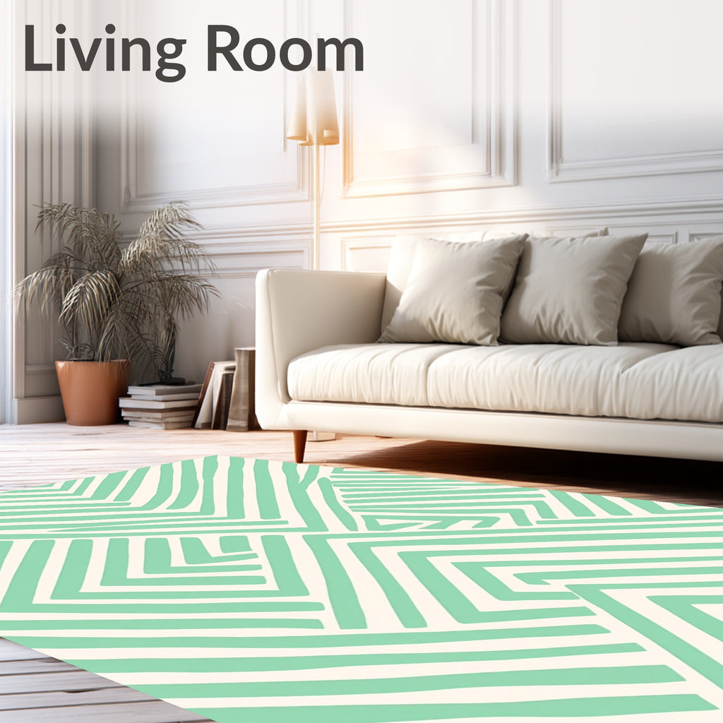 Mint Green Geometric Stripe Pattern Rug