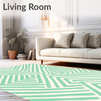 Mint Green Geometric Stripe Pattern Rug