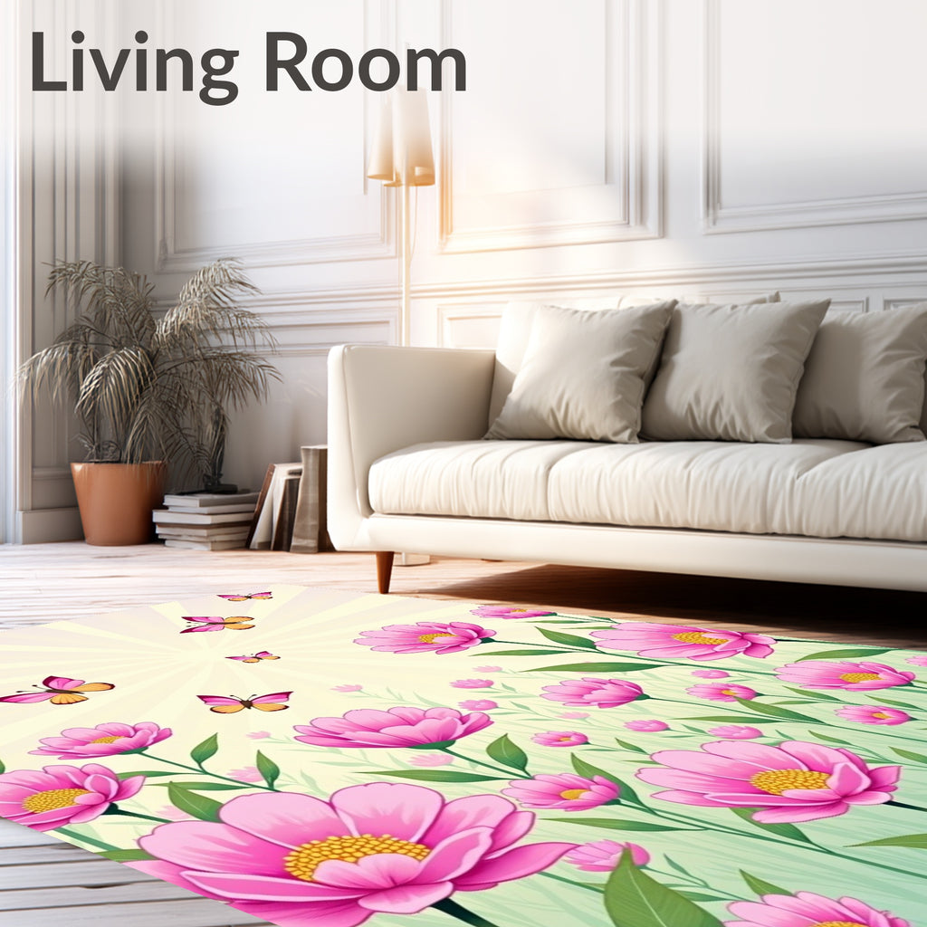 Floral Butterflies Spring Meadow Design Rug