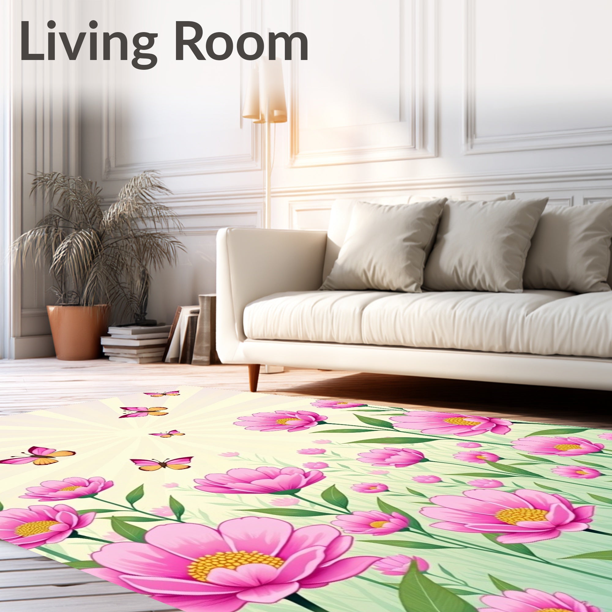 Floral Butterflies Spring Meadow Design Rug