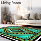 Luminous Teal Golden Diamond Geometric Rug