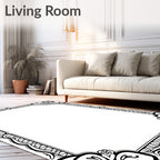 Elegant Black And White Floral Design Rug