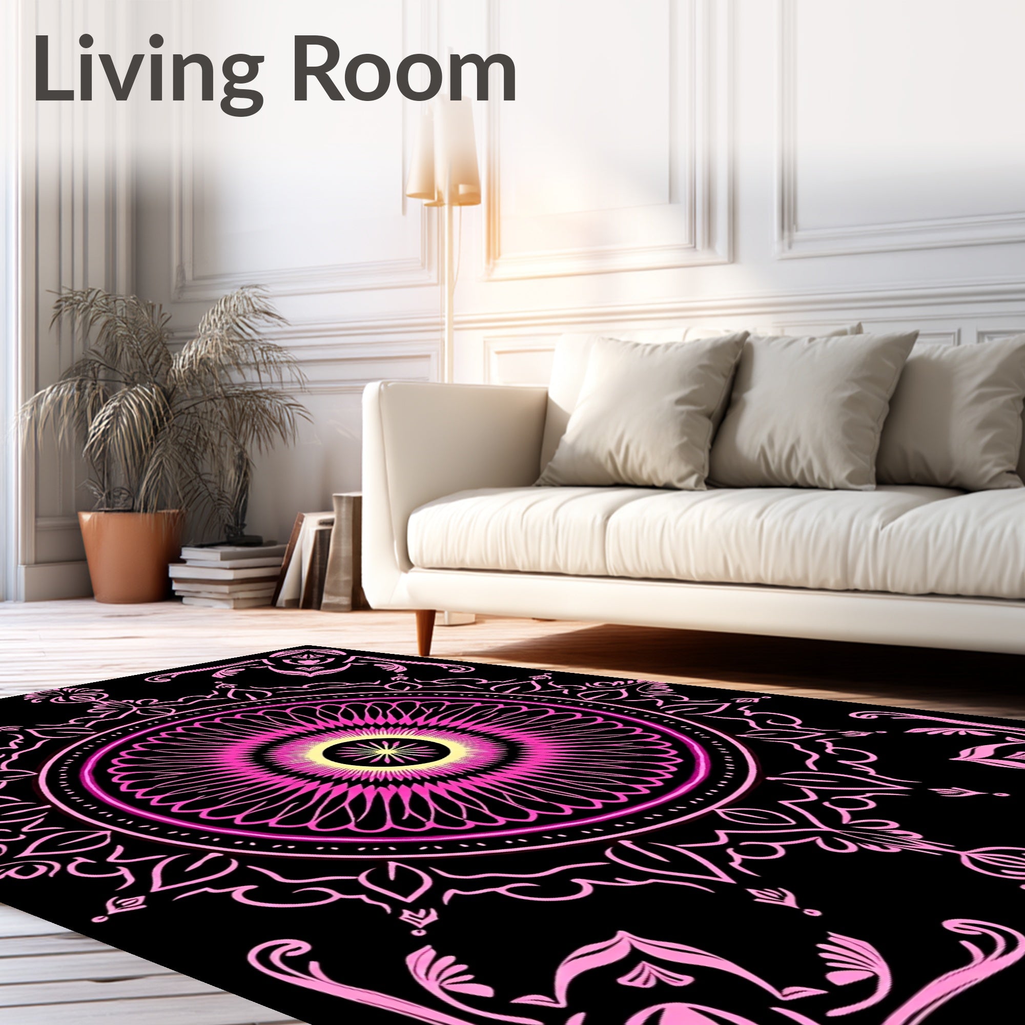 Vibrant Pink Yellow Radial Pattern Rug