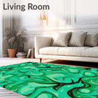 Abstract Swirls Green Contemporary Design Rug