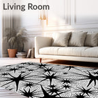 Black Starburst Patterned Abstract Rug