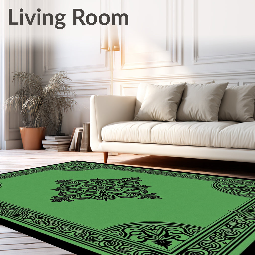 Rich Emerald Green Floral Scroll Rug