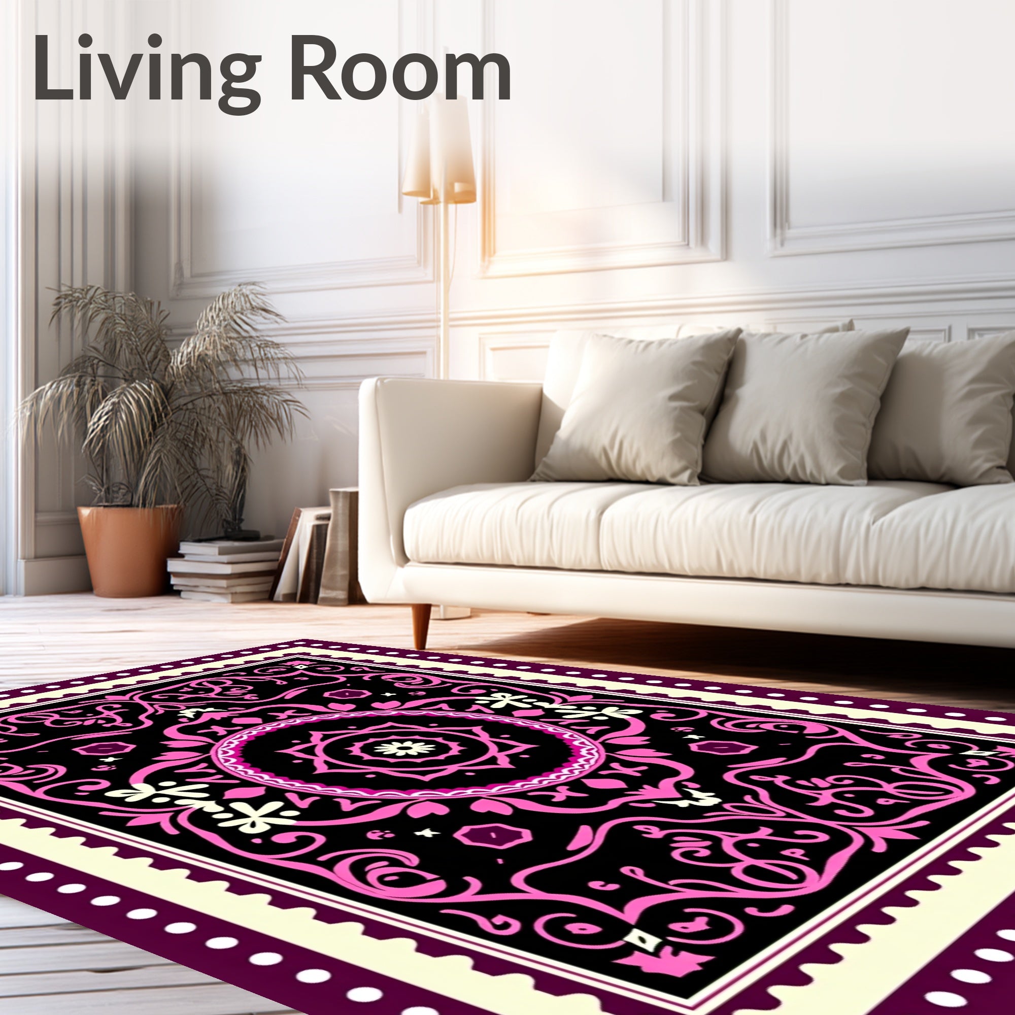 Ornate Pink And Black Floral Rug