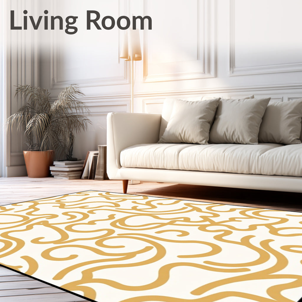 Abstract Golden Swirls Pattern Rug
