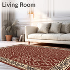 Ornate Cream Border Red Floral Pattern Rug