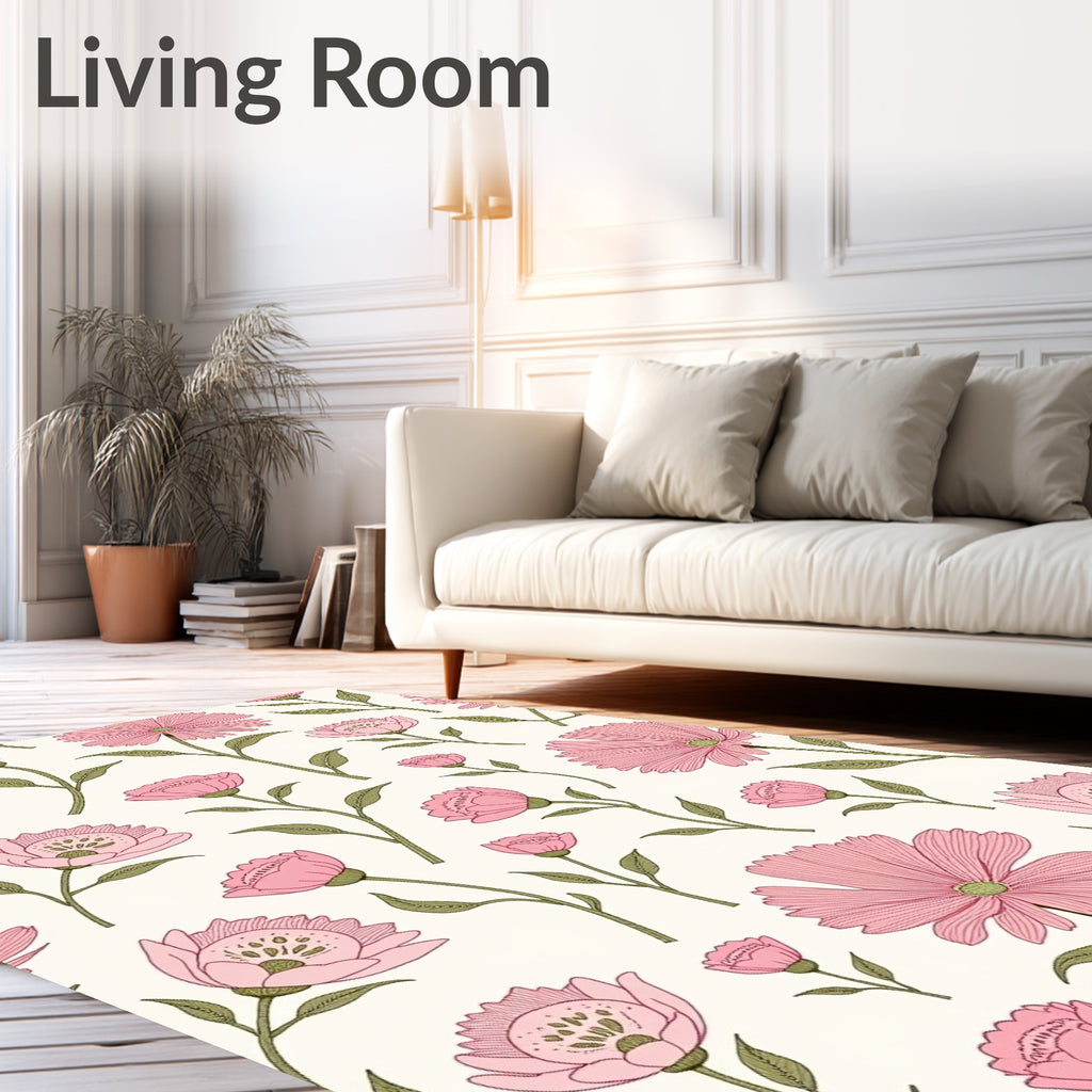 Vintage Pink Floral Garden Design Rug