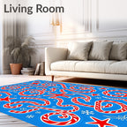 Red White Swirls Stars Snowflakes Rug