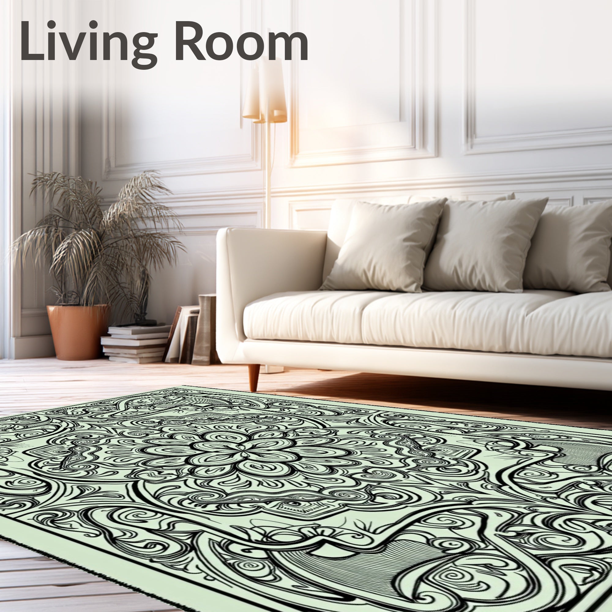 Intricate Floral Scrollwork Art Nouveau Rug