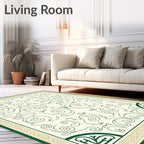 Traditional Green Swirl Floral Design Rug