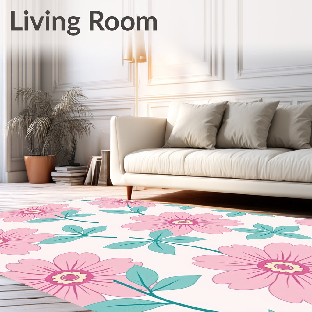 Pastel Pink Floral Pattern Rug