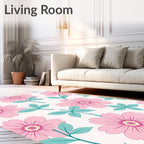 Pastel Pink Floral Pattern Rug