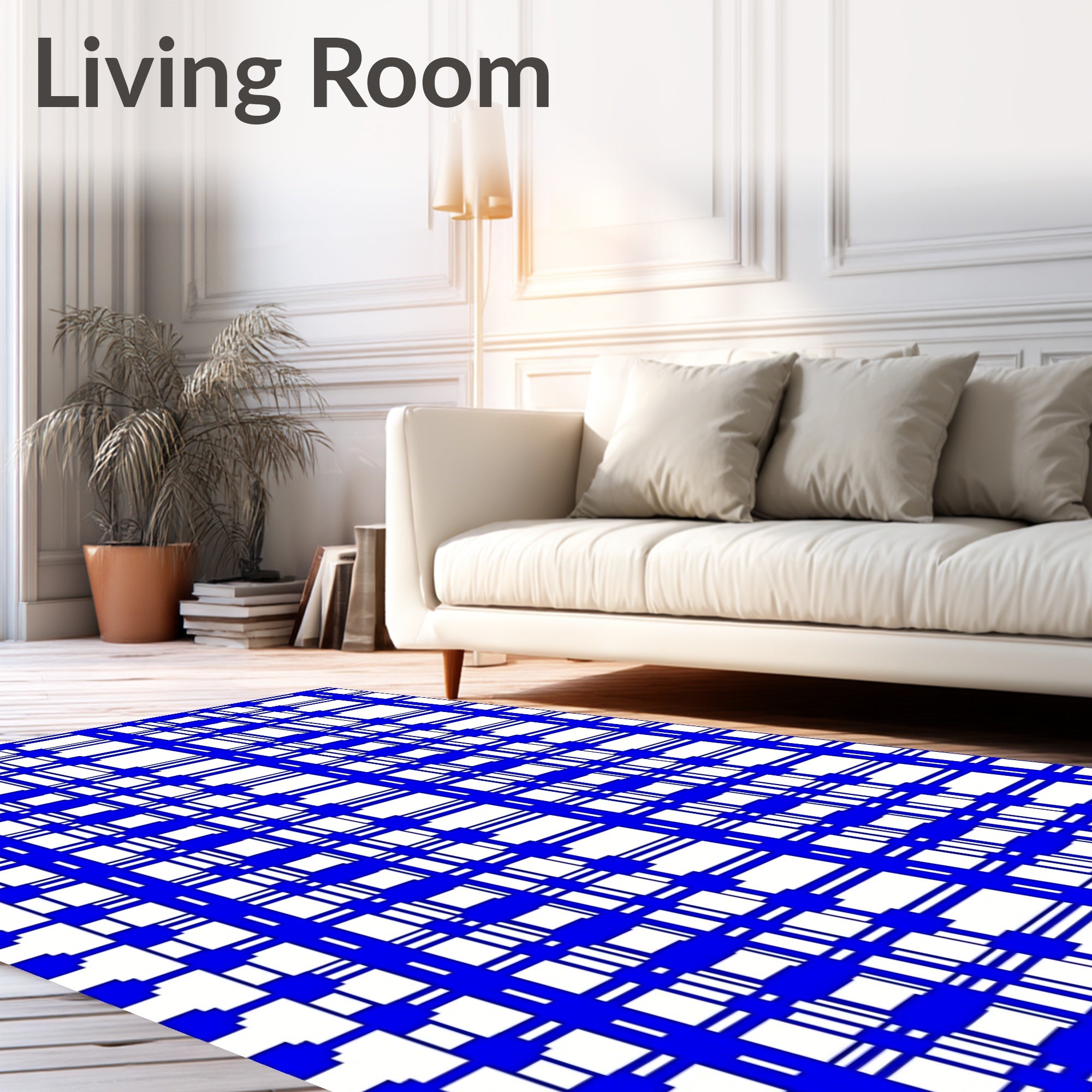 Bold Blue Geometric Plaid Rug
